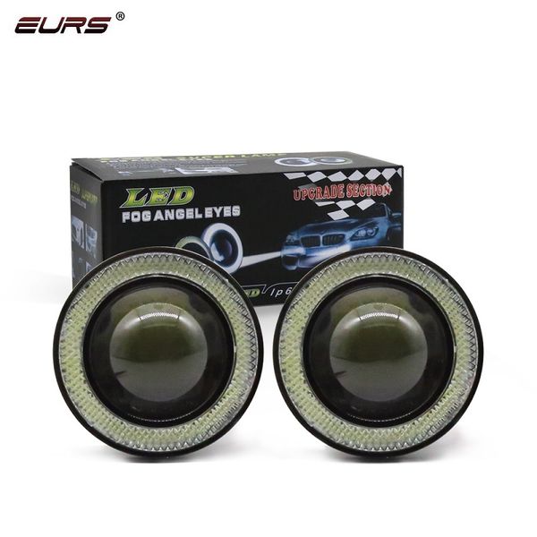 

eurs 2pcs waterproof projector led fog light halo angel eyes 89mm daytime running light drl 12v fog lamp white blue red green