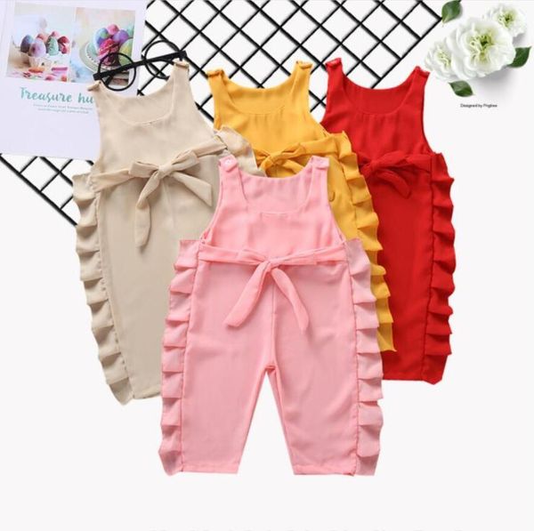 Pagliaccetti per bambini Bambini Cartoon Bowknot Tute Ragazze Estate Dinosauro Pantaloni senza maniche Abiti Toddle Moda Onesies Tute solide AYP474