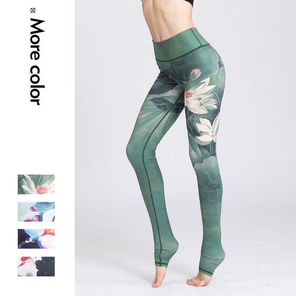 

high stretch yoga pants women's running tights s-xl sports fitness leggings stretching weight loss gym tights flowers jogging fi, White;red