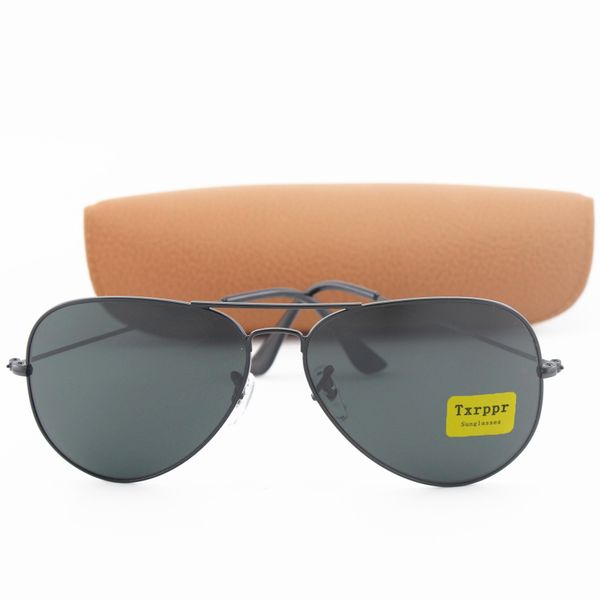 

txrppr sunglasses pilot uv400 men women black metal frame sport sun glasses 58mm lens with brown box, White;black