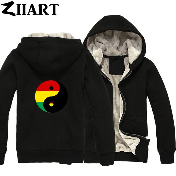 

yin yang bagua chinese philosophy reggae regge rasta red yellow green man male full zip autumn winter plus velvet parkas ziiart, Black