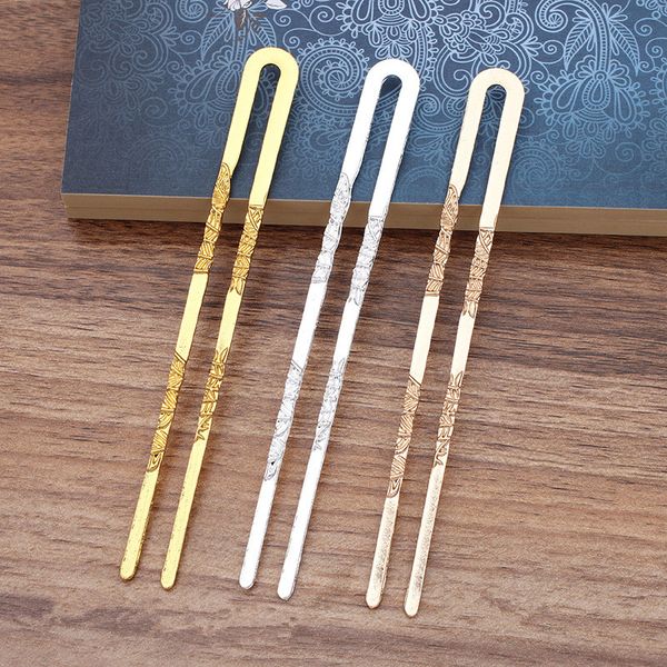 

5 pcs 133*13.5mm vintage metal alloy silver gold hair sticks setting hair fork hairwear decoration for jewelry making, Blue;slivery