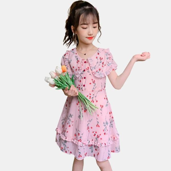 

girl's dresses kids for girls floral pattern girl party dress puff sleeve children teenage children's clothing 6 8 10 12 14, Red;yellow