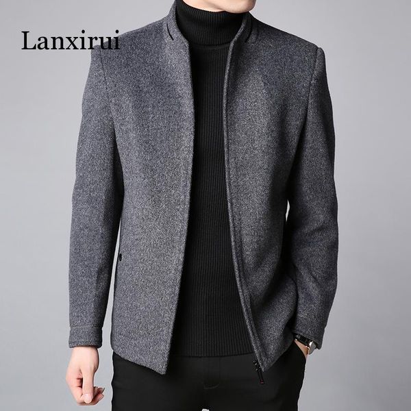 

2019 winter new fashion brand coat men slim fit wool peacoat warm jackets wool blends overcoat designer casual mens clothes, Black