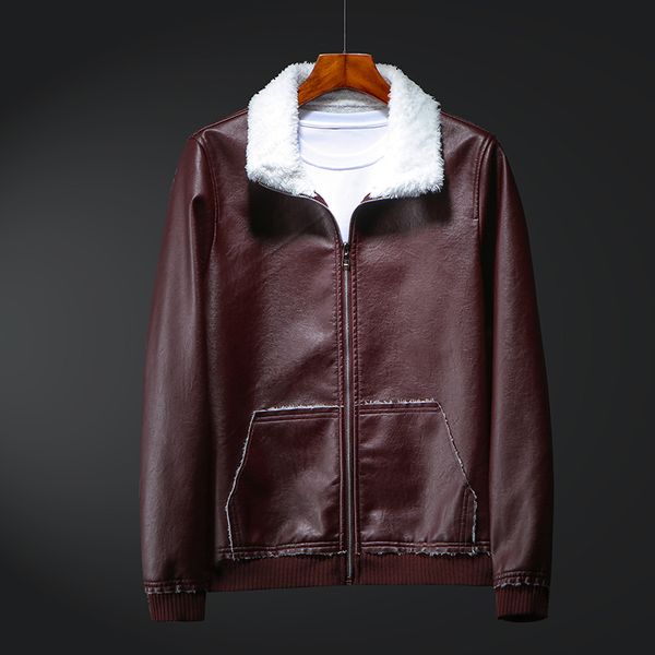 

xwz13 winter warm fur lamb woolen casual jacket men fur collar plush faux leather jacket coat european style, Black