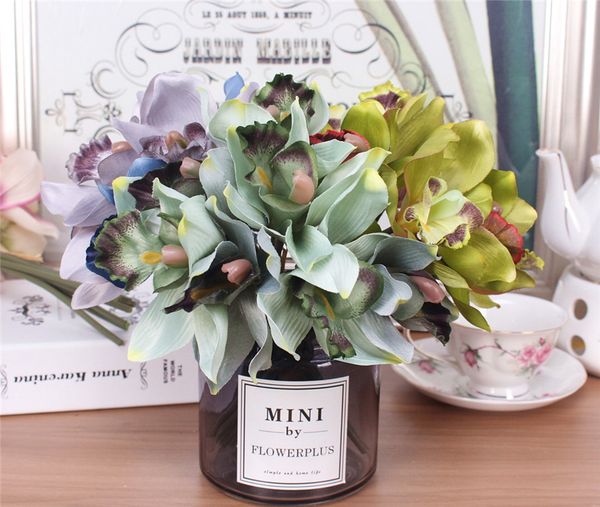 

simulation orchid 7 heads cymbidium artificial flower decoration wedding bouquet silk flower for home decoration orchid fake flower