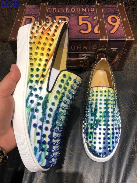 

ab14 new christian luxury louboutin bottom red bottoms studded spikes brand cl mens casual shoes men women party lover sports sneakers, Black