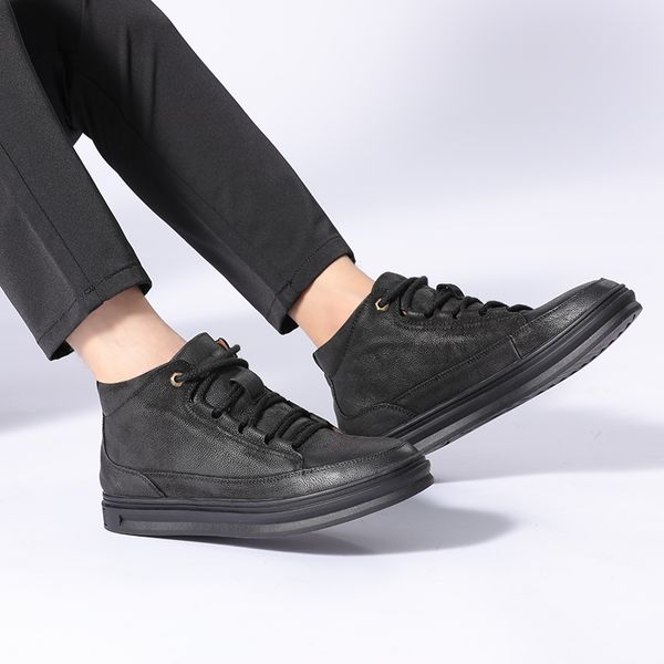 

winter men boots fashion genuine leather snow boots for men casual winter casual genuine leather shoes big size 47, Black