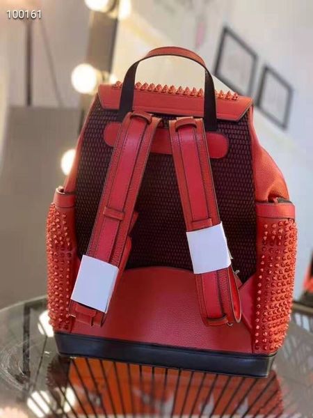 

r lamb skin spike bags with crystal spins red bottom black color packbag