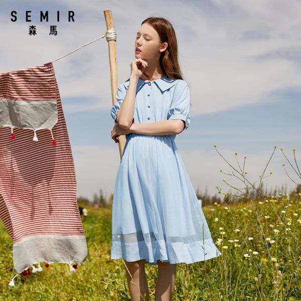 

semir женская мода лето платья 2020 новый ретро темперамент девушки свет тонкий высокой талии платье, White;black