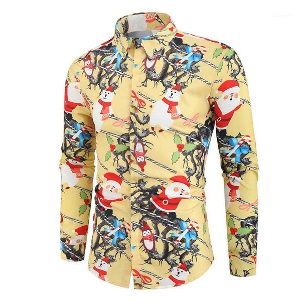 

casual shirt fashion mens slim shirts homme designer long sleeve christmas digital printed, White;black
