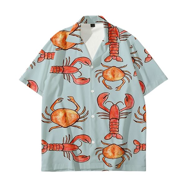 

lobster beach hawaiian shirt tropical summer short sleeve shirt men hawaiian loose cotton button lobster shirts plus size, White;black