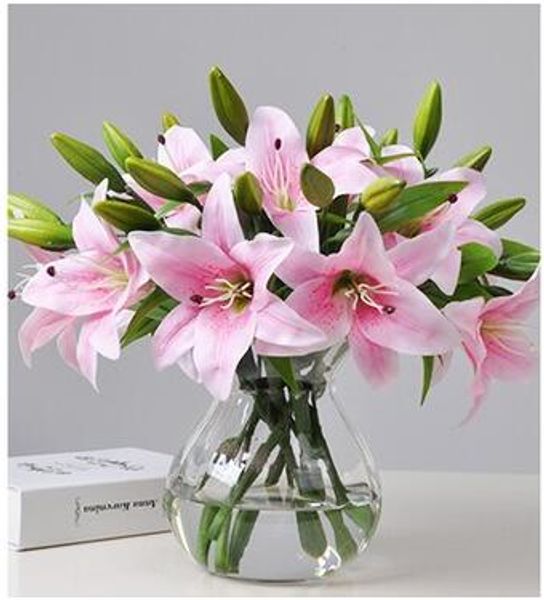 Falso Bouquet de Flores Buquê Abastecimento Simulação Lírio Para Senhora Presente Artificial Grande Lírio Romântico Flor Flor Lily Branch para Decoração de Loja de Casa GB140