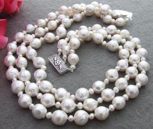 

natural jewelry 10-12mm grain-nucleated pearl necklace silver necklace-brooch