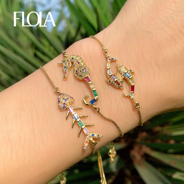 

flola zircon dolphin rainbow tennis bracelet crystal fish bone bracelet woman 925 silver jewelry pulseras doradas mujer brtb63, Golden;silver