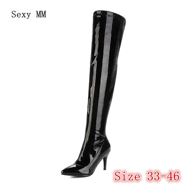 

spring autumn women over the knee boots thick high heel woman thigh high boots plus size 33 - 40 41 42 43 44 45 46, Black
