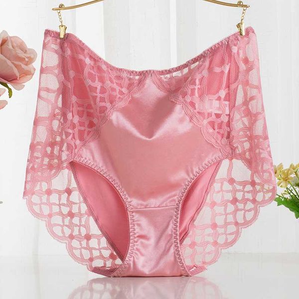 

women's panties plus size women lace comfortable high waist satin for underwear ladies briefs of large, Black;pink