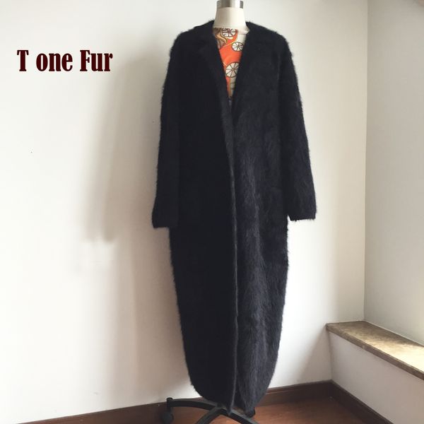 

knitted genuine mink cashmere x long coat fashion real mink cashmere long fur jacket lady sweater mink heavy cardigans kfp968 y190926, Black;brown