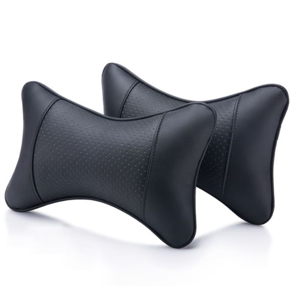 

2 pcs artificial leather car pillow protection your neck/car headrest hole-digging design/auto supplies neck pillow