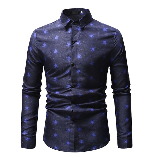 

plus size men's printed shirts fashion casual lapel printing long sleeved shirt male camisa masculina 2019 men clothing, White;black