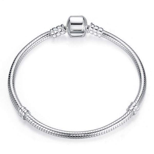 

2019 DIY Beads Pandora silver plated Heart Pave CZ Bracelet for pandora Chain with Bracelets 3MM snake Letter Stamp DIY bracelets gift