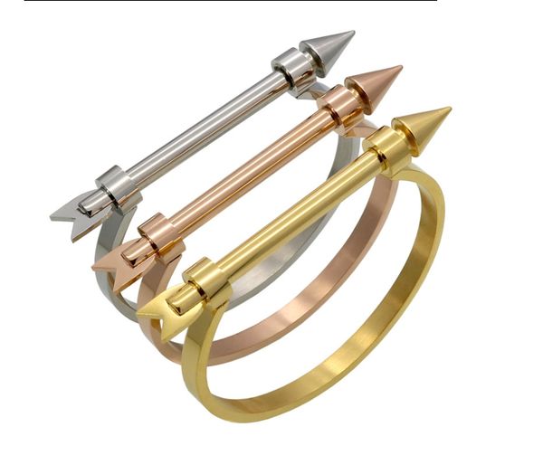 

customized explosion stainless steel arrow banglemen bracelet gold/ rose gold /silver color choice, White