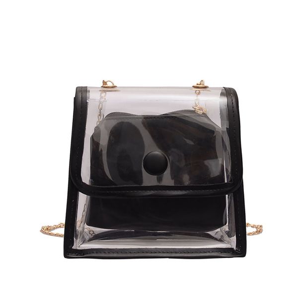 

simple transparent women messenger bag black ladies fashion street shoulder bag girl flap small square ladies handbags