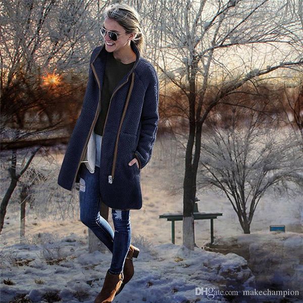 

дизайнер женщин зимы шерсти пальто свободные длинные стиль мода кардиган нагрудные шеи женщин outwear casual женская одежда, Black