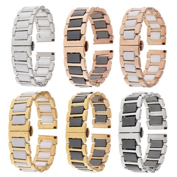 

22mm stainless steel ceramic links watch band strap with butterfly buckle clasp, Blue;slivery