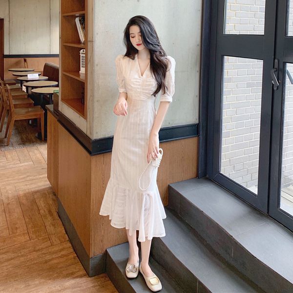 

party dresses summer 2021 korean version of gentle white dress ladies ruffles elegant vintage puff sleeve empire, White;black