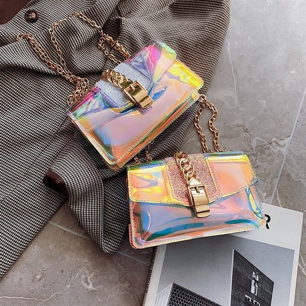

fashion laser holographic bags for women 2019 luxury handbags women bags designer pvc jelly transparent chain purse and handbags