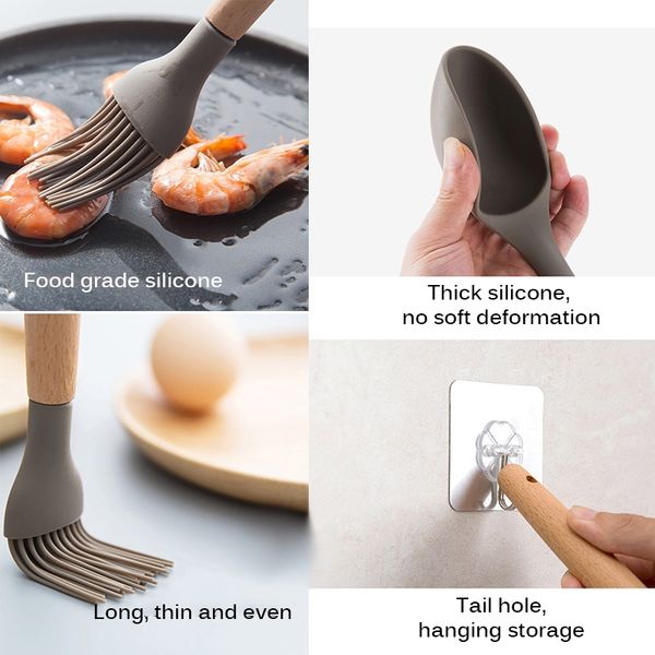 

silicone kitchen tools cooking sets soup spoon spatula non-stick shovel with wooden handle special heat-resistant design