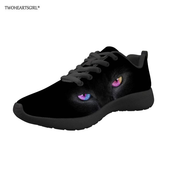 

twoheartsgirl women's cat eyes prints light sneakers shoes woman comfortable light flats shoes ladies mesh zapatos mujer, Black