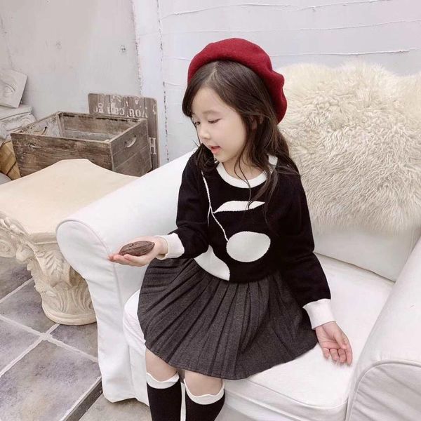 

2019 spring&autumn white cherry pattern baby girls knitted sweater black kids clothing for girls cherry brands clothes, Blue