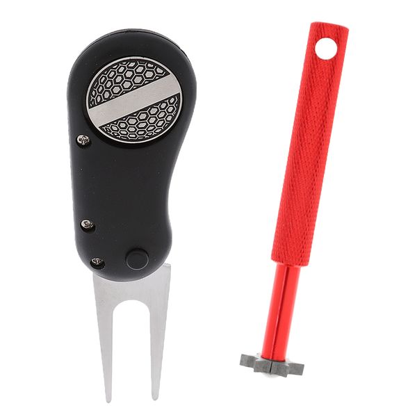 

switchable foldable golf divot repair tool with ball marker + golf sharpener - lightweight alloy