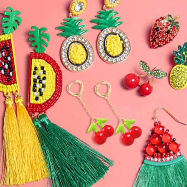 

lalynnlys cute cherry watermelon pineapple drop earrings new fashion rhinestone fruit dangle earrings ear accessories e60491, Silver