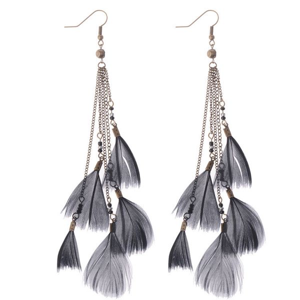 

bohemian ethnic style national style all kinds of accessories tassel super long feather earrings female drop long earrings hqe445, Silver