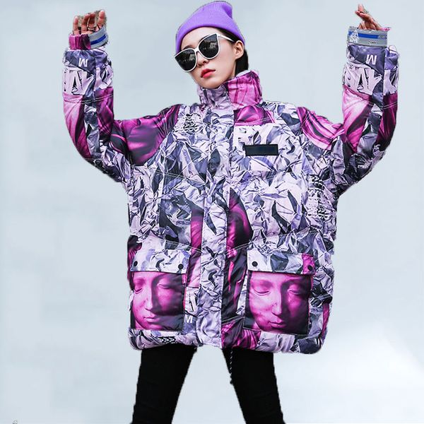 

camouflage printed winter cotton coat women 2019 korean loose oversize winter jacket women stand collar student short jacket 213, Black