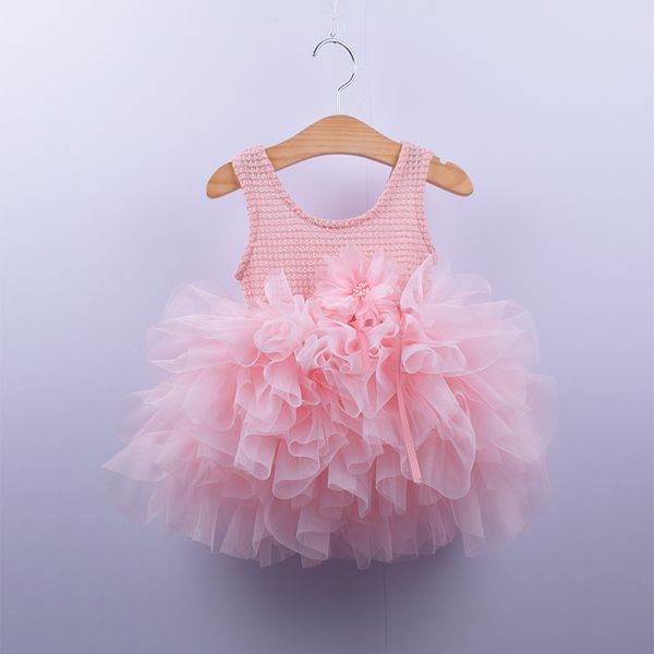 

spring baby flower girls dress princess knitted tutu party vestidos toddler girl clothes for wedding birthday costume t200624, Red;yellow