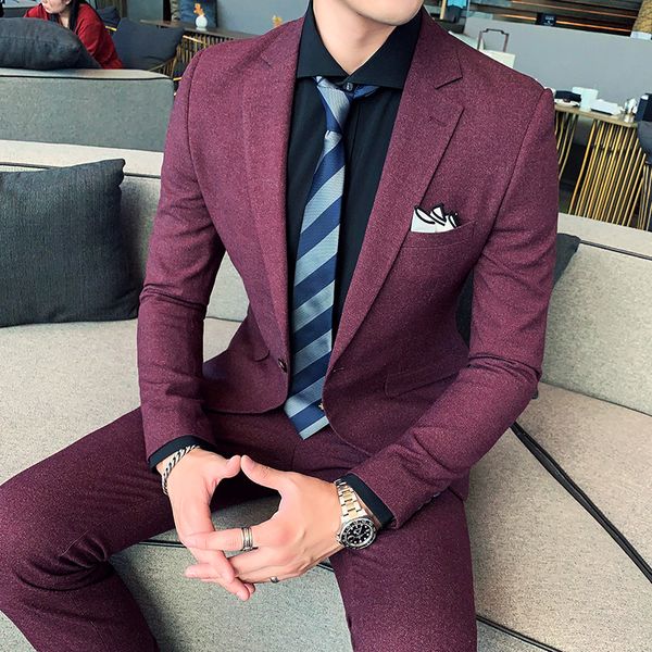 

menne english gentleman men's suit suit men's solid color two-piece set fashion trend, White;black