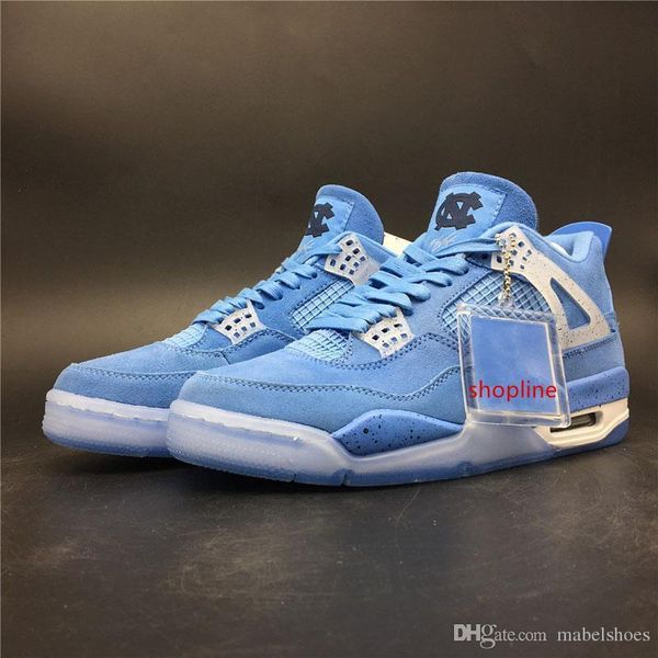 

4s unc blue player edition top factory version 4 баскетбольная обувь 2019 дизайнерские мужские кроссовки замшевые кроссовки размер 7-13