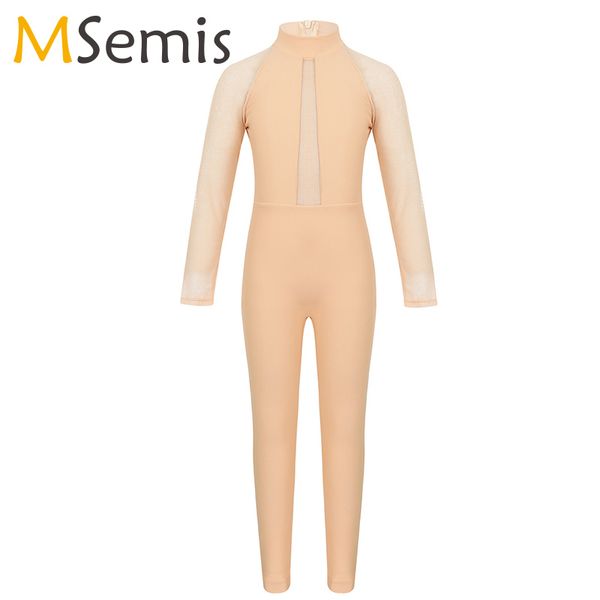 

kid girls ballet leotard mesh long sleeves mock neck zippered gymnastics leotard ballet dance costume jumpsuit unitard dancewear, Black;red