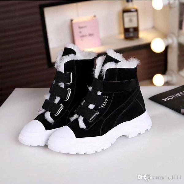 

european station wool thick-soled cotton shoes female leather velcro casual sports high to help old shoes winter plus cashmere boots