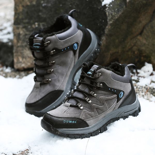 

winter warm men's velvet safety shoes outdoor sneaker lace up shoes rubber boots casual work boots breathable zapatos hombre, Black