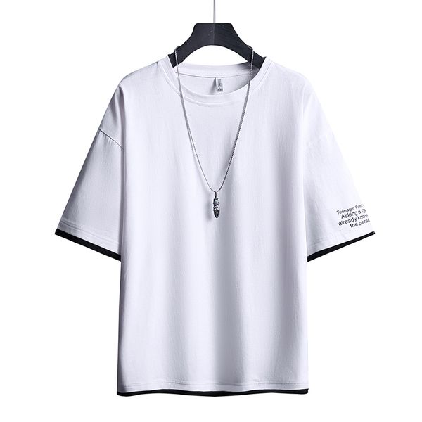 

shirt 2021 t-shirt for men for loose-fitting solid-colored casual hip-hop t-shirt street summer short-sleeved men lsrcg, Black