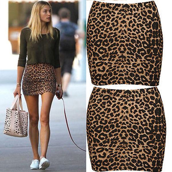 

summer womens animal leopard print pencil ladies bodycon mini-skirts, Black