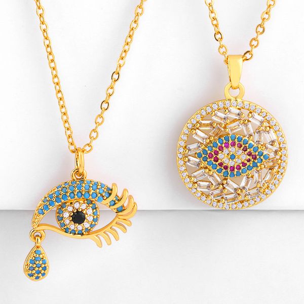

luomiss european style fashion jewelry evil eye necklace multicolor micro pave cubic zircon female necklaces sweater chai, Silver