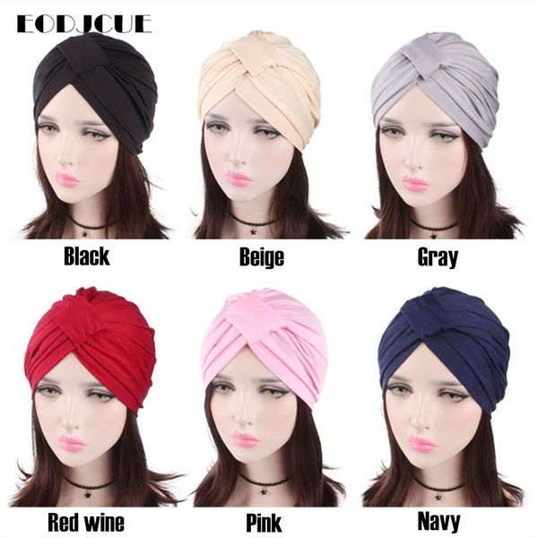 

women spring caps knot turban hat dome cap female bohemia solid color ladies muslim solid color beanies skullies