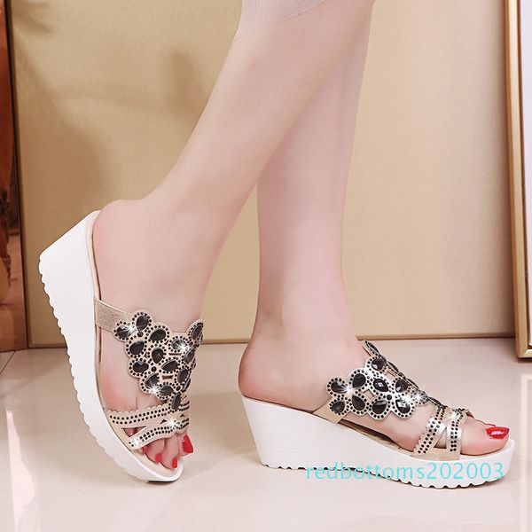 

large size women shoes 2020 summer new explosion models wedge rhinestones 34-44 sandals sandals high heels women rr3, Black