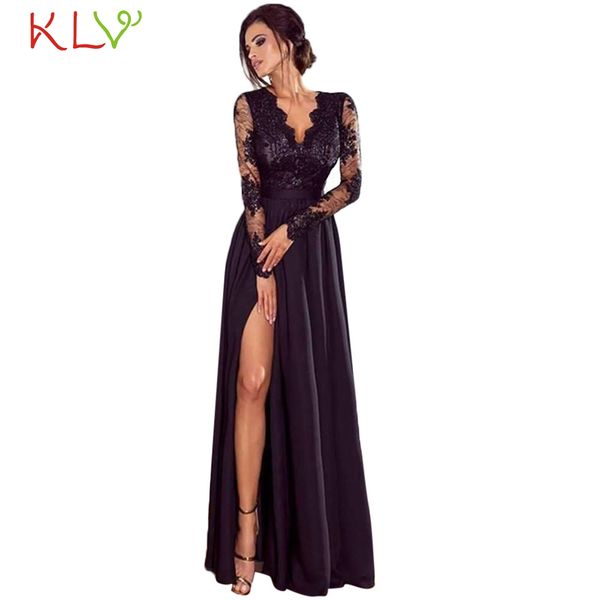 Acheter Robe Femmes Soirée Fête élégant Grande Taille Formelle Dentelle De Mariage Longue Robe Noire Pour La Nuit Dété Robe Femme Hiver 2018 18nov De